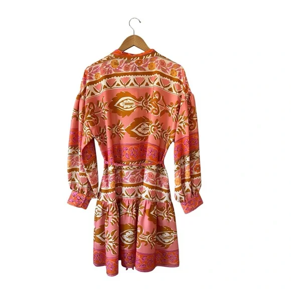 ALEX MARIE Wren Pink Orange Floral Long Sleeve Boho Dress Sz 18 NWT Retro Print - Picture 6 of 13